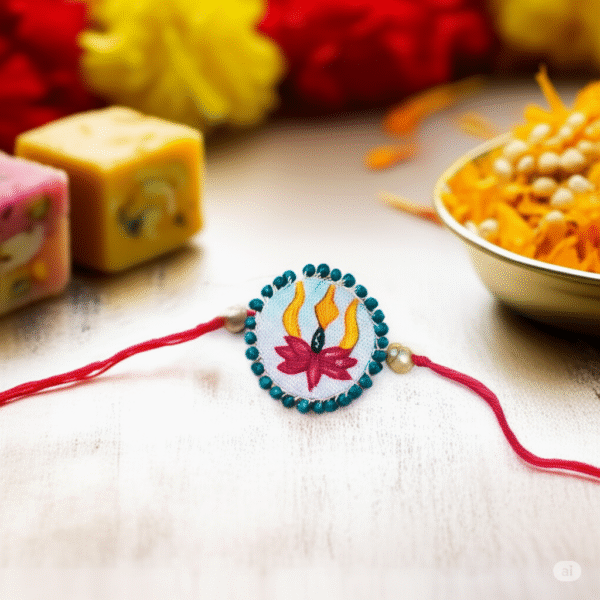 Divine Lotus & Trishul Hand-Painted Rakhi - Image 2