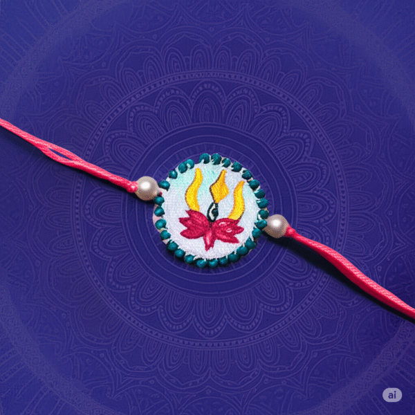 Divine Lotus & Trishul Hand-Painted Rakhi - Image 3