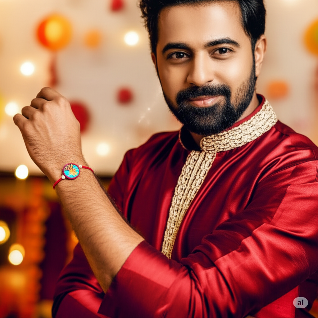 Divine Damru Trishul Hand-Painted Rakhi - Sacred Bond Collection