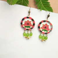 Hand-Painted Lotus & Mirror Work Earrings "Lippan Art"