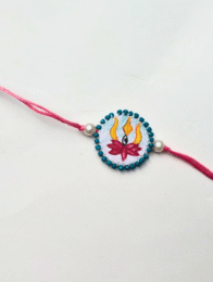 Divine Lotus & Trishul Hand-Painted Rakhi