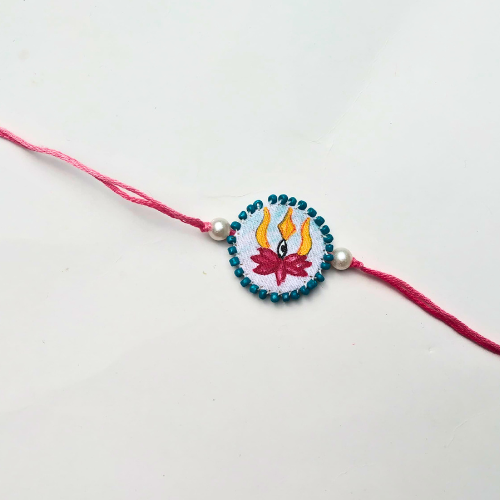 Divine Lotus & Trishul Hand-Painted Rakhi