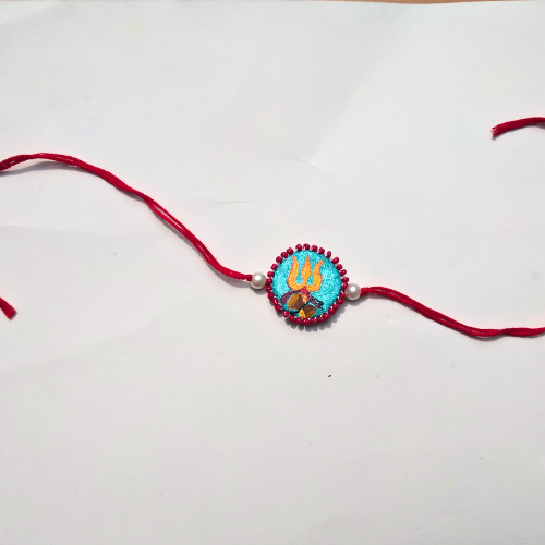 Divine Damru Trishul Hand-Painted Rakhi - Sacred Bond Collection
