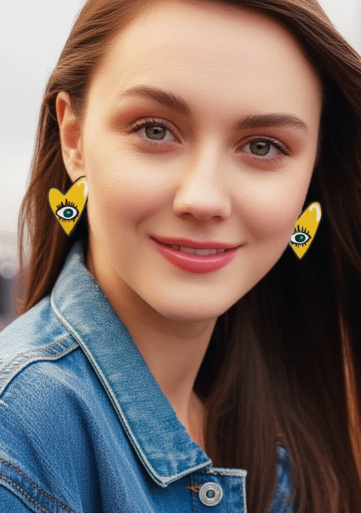 Evil Eye Yellow Hearted Stud Earring