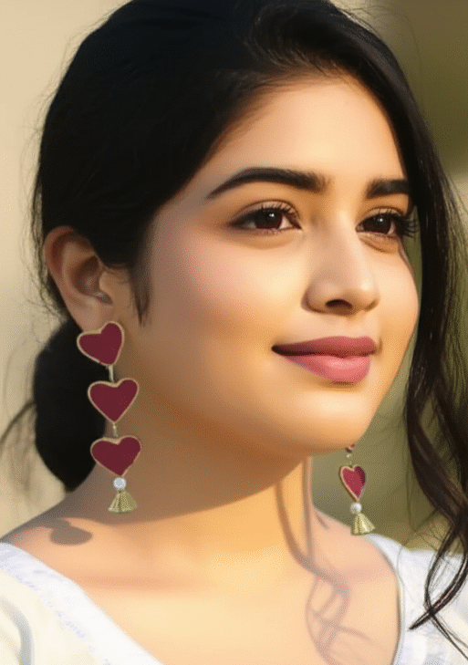 Maroon & Gold Heart Tassel Earrings