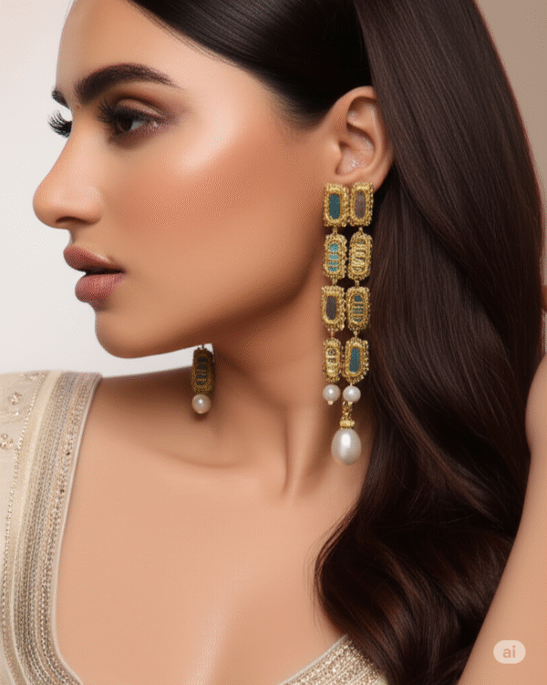 Zari & Mirror Dangler Pearl Earrings - Image 2