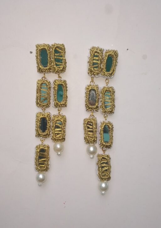 Zari & Mirror Dangler Pearl Earrings