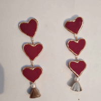 Maroon & Gold Heart Tassel Earrings