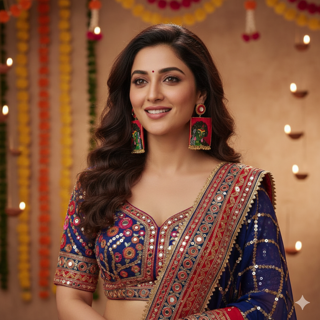 Green Goddess Hand-Painted Earrings - Image 1