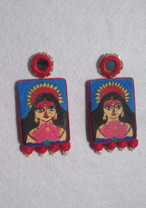Durga Devi with Lotus Hand-Painted Earrings