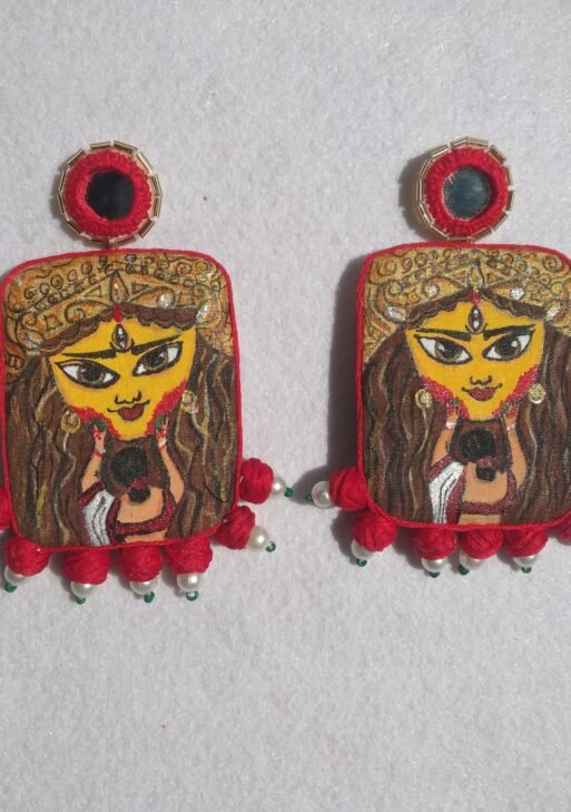 Maa Durga Hand painted Durga Shakti Earrings